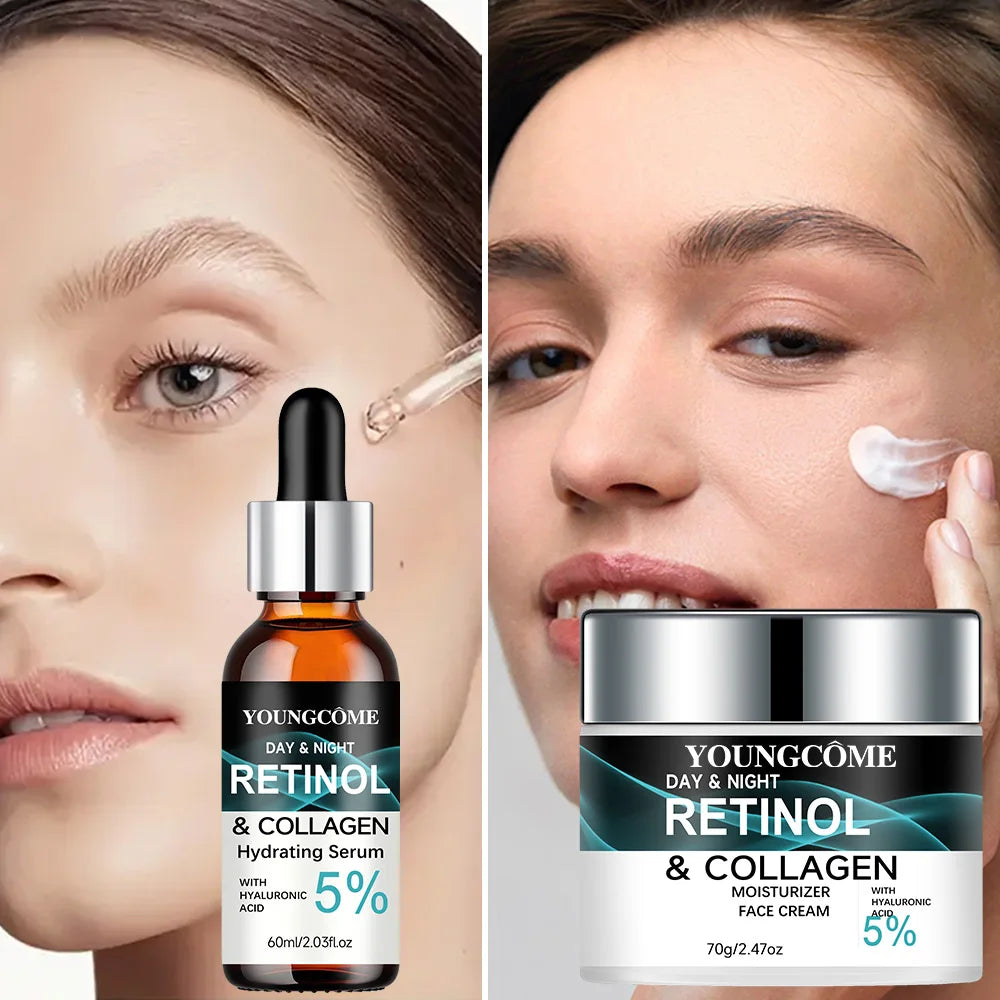 YOUNGCOME Retinol Collagen Hyaluronic Acid Moisturizer &amp; Essence Set - Daily Nourishing Facial Care Kit for Deep Hydration