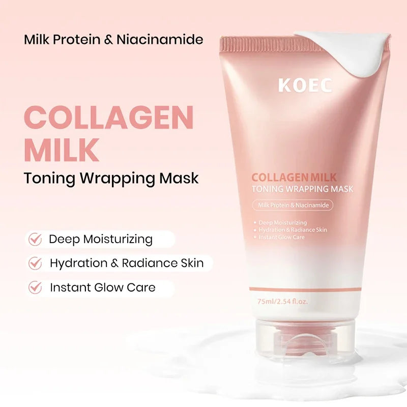 Collagen Milk Toning Wrapping Mask Deep Hydration&amp;Radiance Skin Instant Glow Care Milk Protein &amp; Niacinamide Milky Peel-off Mask