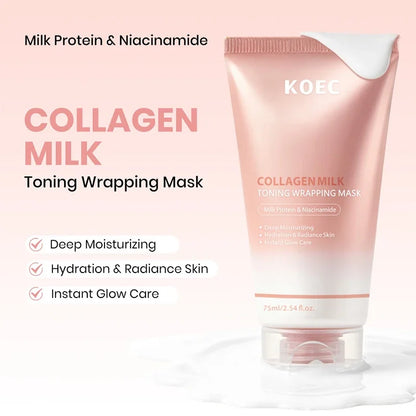 Collagen Milk Toning Wrapping Mask Deep Hydration&amp;Radiance Skin Instant Glow Care Milk Protein &amp; Niacinamide Milky Peel-off Mask