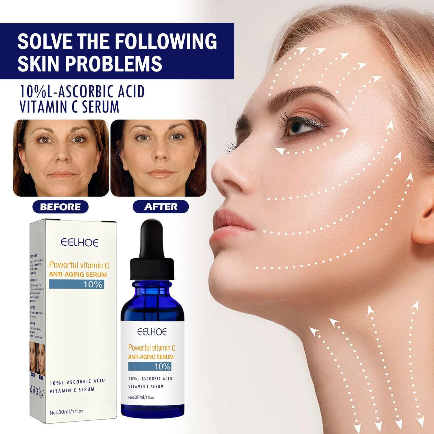 Vitamin C Anti-Aging Serum, Hydrating &amp; Firming Facial Treatment, Smooths Fine Lines for Youthful Skin