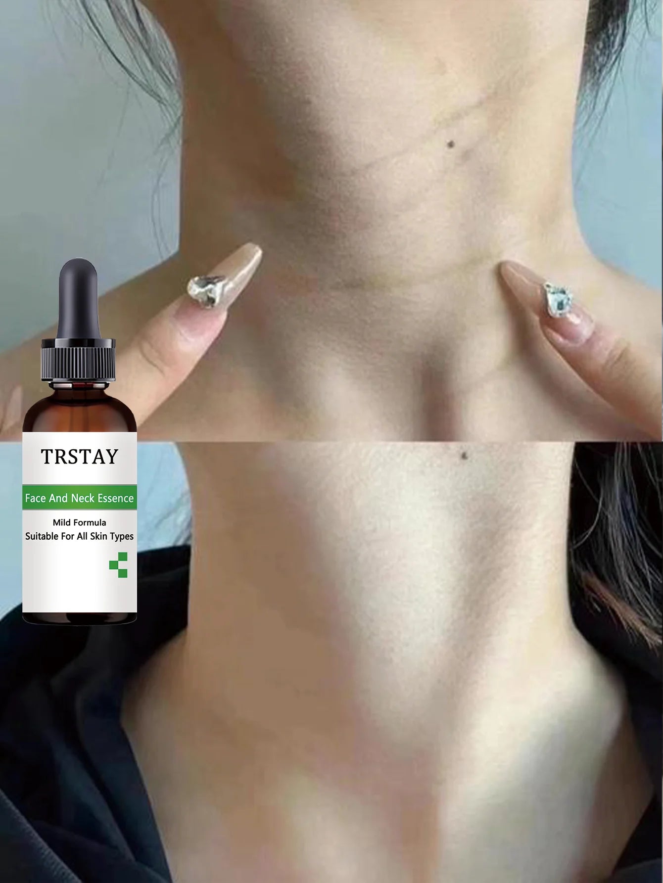 Moisturizing essence moisturizes the neck, evens the skin tone, and makes the skin look smoother