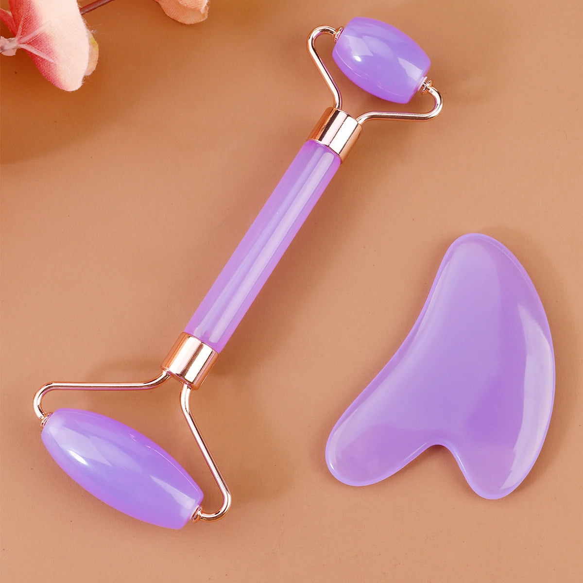 2pcs Double-end Gua Sha Massage Roller Neck Face Board Facial Skin Lifting Scraper Anti-Wrinkle Beeswax Stone Scraping Massager