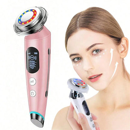 Ultrasonic RF Beauty Device with Red-Blue LED Photon Therapy Microcurrent Facial Massager&amp;Ion Cleansing,Anti-Aging SkincareTools