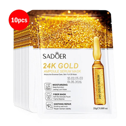 5/10pcs SADOER 24K Gold Vitamin C Hyaluronic Acid Face Mask Facial Moisturizing Firming Hydrating Facial Masks Skin Care