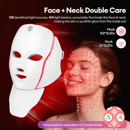 LED Facial Mask with 7 Colors Light Wireless LED Face Mask Neck Care Beauty Mask Skin Care Machine