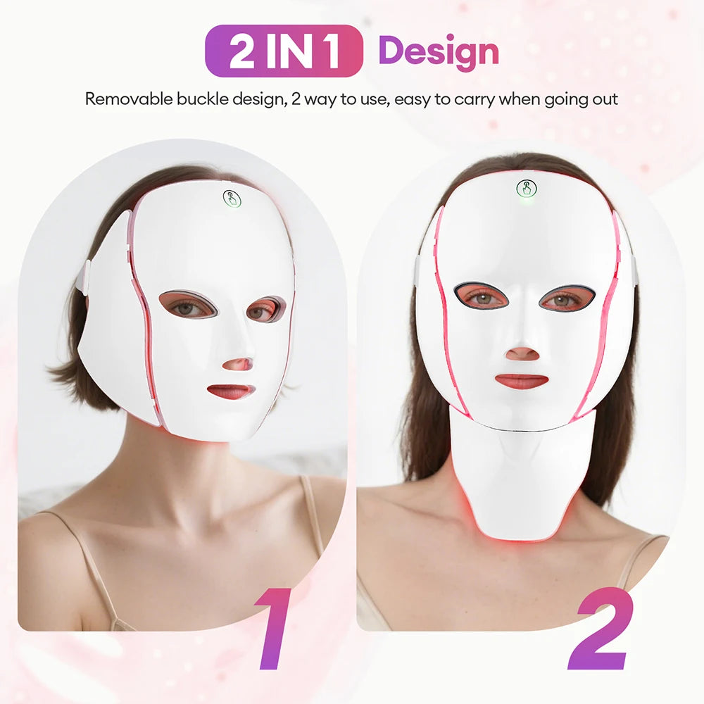 LED Facial Mask with 7 Colors Light Wireless LED Face Mask Neck Care Beauty Mask Skin Care Machine