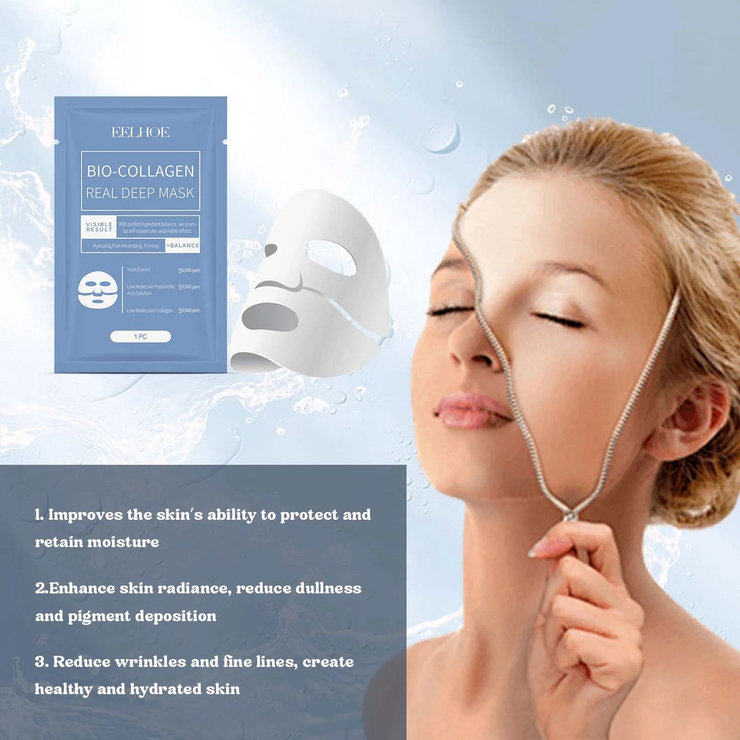 EELHOE Bio Collagen Face Mask Brightening Firm Skin Barrier Repair Shrink Pores Professional Facial Moisturizer Face Mask Sheets