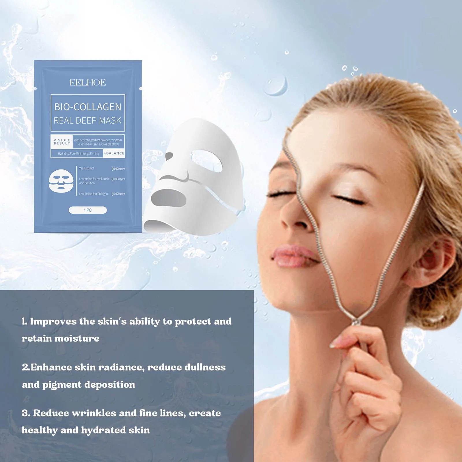 EELHOE Bio Collagen Face Mask Brightening Firm Skin Barrier Repair Shrink Pores Professional Facial Moisturizer Face Mask Sheets