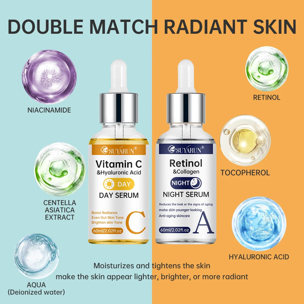 SUYARUN Day Vitamin C Night Retinol Serum - Brightening &amp; Anti-Aging | 2-in-1 Formula for Skin Repair | All Skin Types.