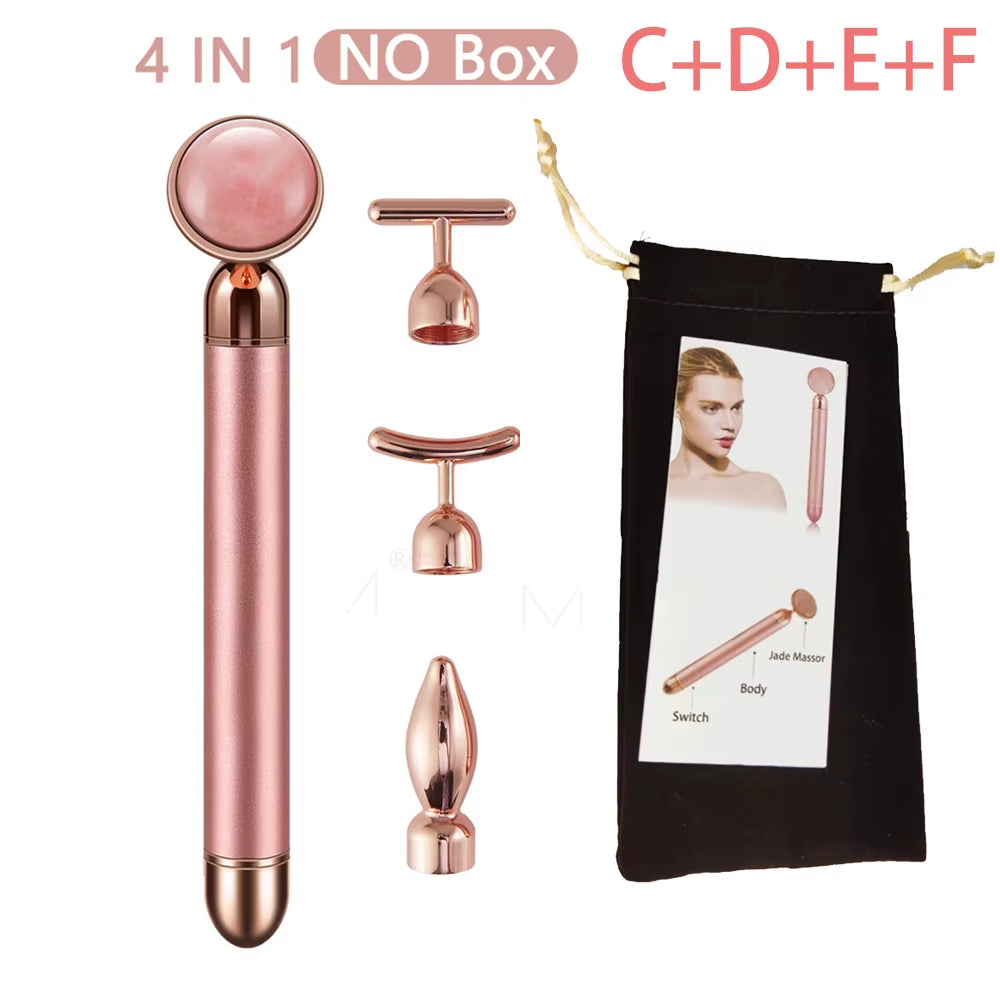 Revitalize Your Skin with the New Electric Vibrating Jade Roller Massager - Slimming Face Lifting Rose Quartz 3D Facial Tool