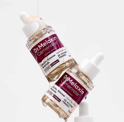 Calcium Intense Ampoule Firming Cream in clear glass dropper bottles with white pipettes and burgundy labels