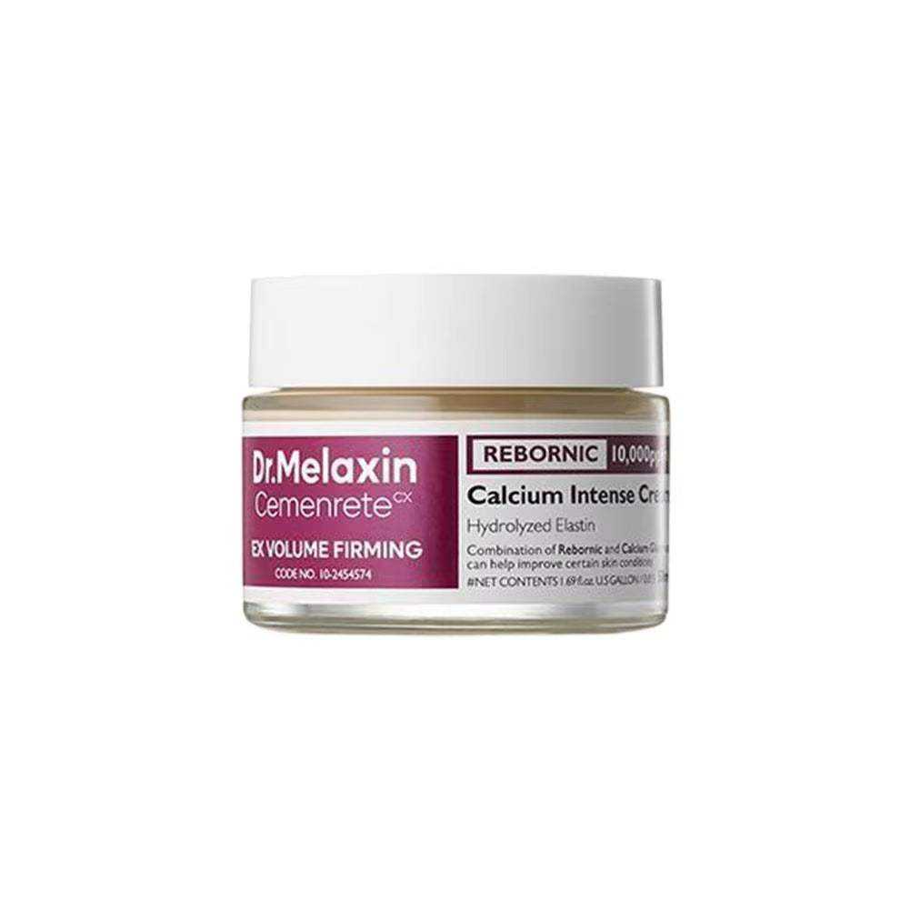 Calcium Intense Ampoule Firming Cream in a clear glass jar with a white lid and magenta, white and gold label