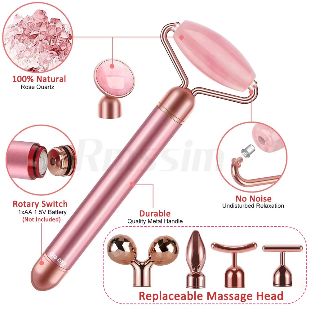 Revitalize Your Skin with the New Electric Vibrating Jade Roller Massager - Slimming Face Lifting Rose Quartz 3D Facial Tool