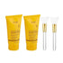 Collagen Overnight Facial Mask set with two yellow tubes featuring turmeric branding and two white silicone applicator brushes with gold handles