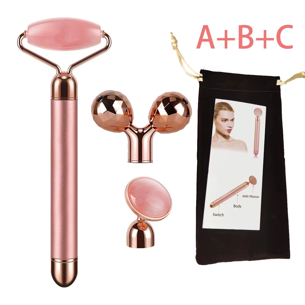 Revitalize Your Skin with the New Electric Vibrating Jade Roller Massager - Slimming Face Lifting Rose Quartz 3D Facial Tool