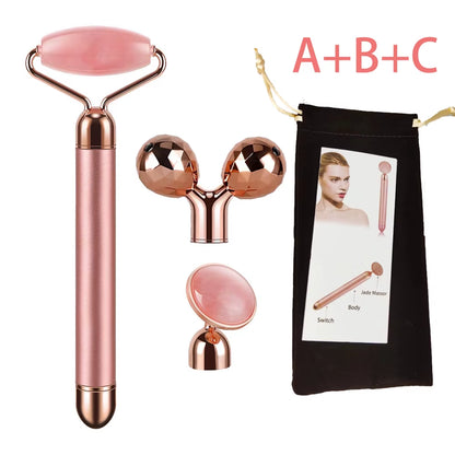 Revitalize Your Skin with the New Electric Vibrating Jade Roller Massager - Slimming Face Lifting Rose Quartz 3D Facial Tool
