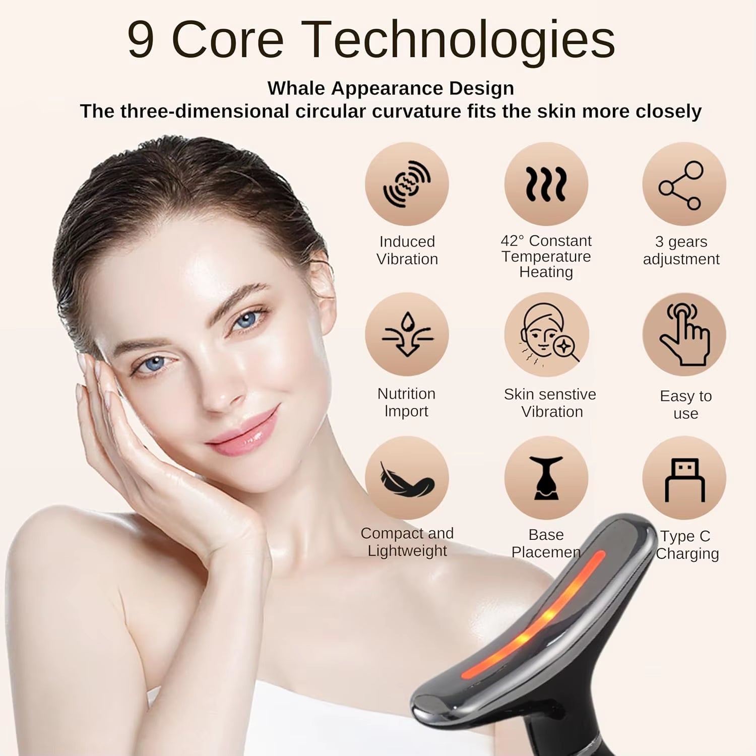 Revitalize Your Skin with the 3-in-1 LED Neck Beauty Device - Microcurrent Facial Massager for Daily Anti-Aging Skincare
