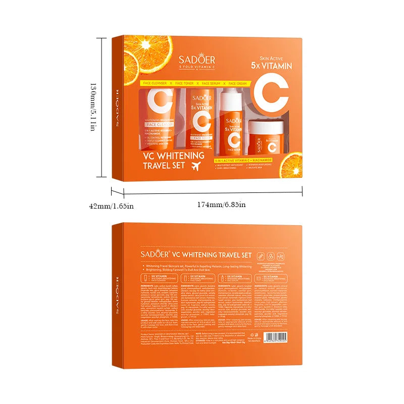 Revitalize Your Skin On-the-Go: Vitamin C Moisturizing Travel Skincare Set with Cleanser, Toner, Serum, and Face Cream