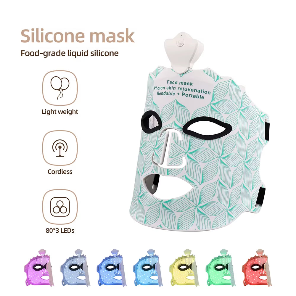 7 Colors Silicone LED Mask Face Photon Skin Rejuvenation Flexible Soft Facial Beauty Mask Skin Care Repair Skin Brightening