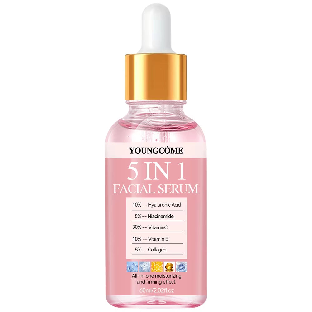 5 in 1 Fade Fine Lines Firming Face Serum Vitamin C Hyaluronic Acid Facial Serum Moisturizing Brightning Shrink Pores