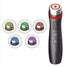 Facial Massager with a black handheld body, silver treatment head, red ring and five colored interchangeable heads