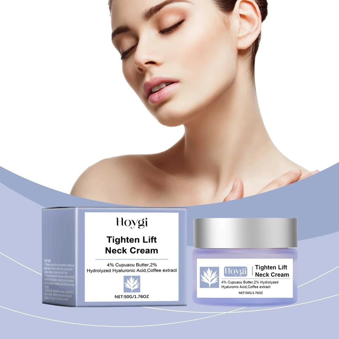 Firming &amp; Lifting Neck Cream in a lavender jar and matching box, with silver lids and a white label
