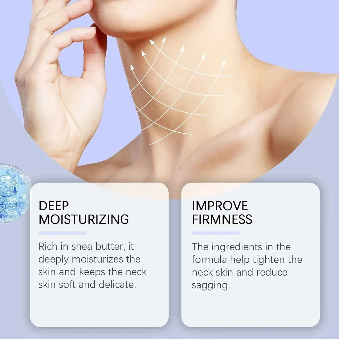 Firming &amp; Lifting Neck Cream promoted for deep moisturizing and improved firmness, with neck and jawline care claims