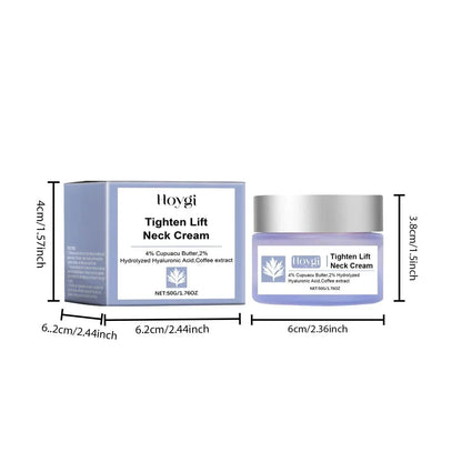 Firming &amp; Lifting Neck Cream in a silver jar with a matching blue-and-white box labeled Tighten Lift Neck Cream