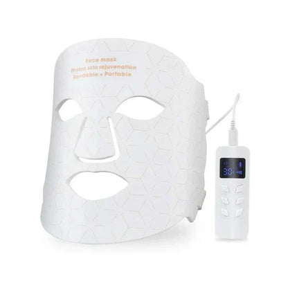White soft silicone Home Use Therapy Face Device with geometric pattern and connected remote control with digital display and buttons