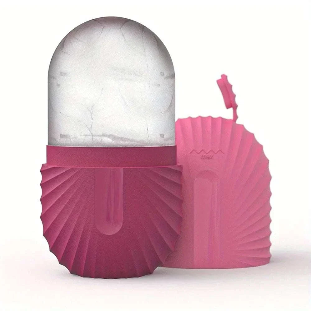 ice facial roller set with pink scalloped handles and translucent domed cooling heads, reusable beauty tools