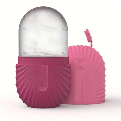 ice facial roller set with pink scalloped handles and translucent domed cooling heads, reusable beauty tools