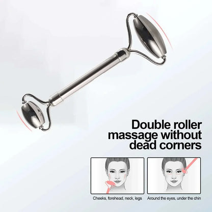 ice facial roller set with polished stainless steel double-ended rollers for cooling facial massage and skincare care