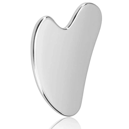 ice facial roller set featuring a smooth silver stainless steel gua sha tool with a curved massage design