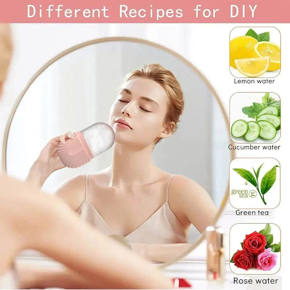 Ice facial roller set with a pink handle and frosted cooling roller head for soothing skincare massages