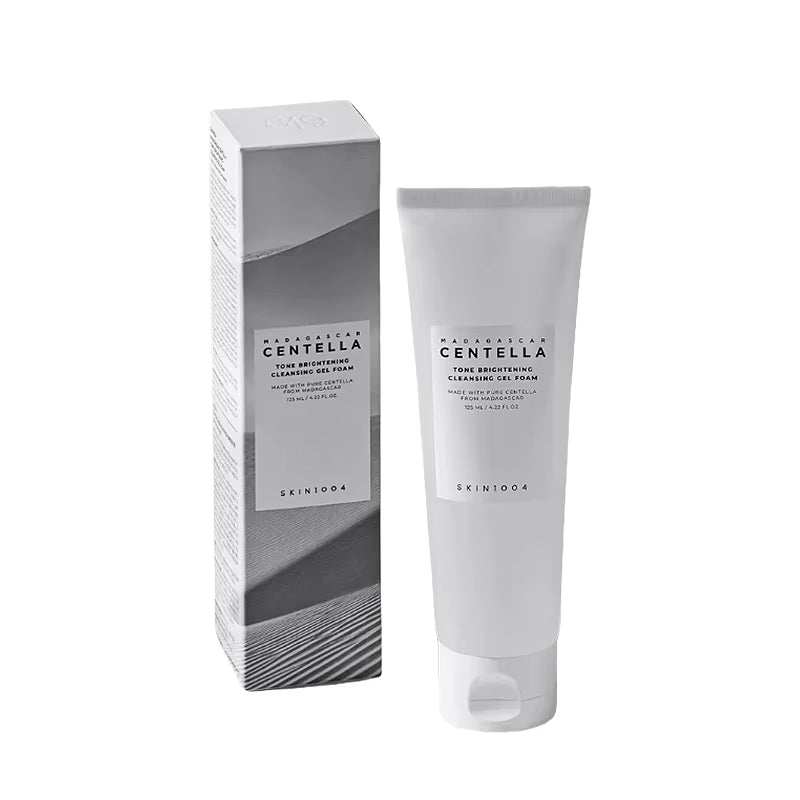 Korean Centella Series cleansing foam in a white tube with matching gray and white carton packaging