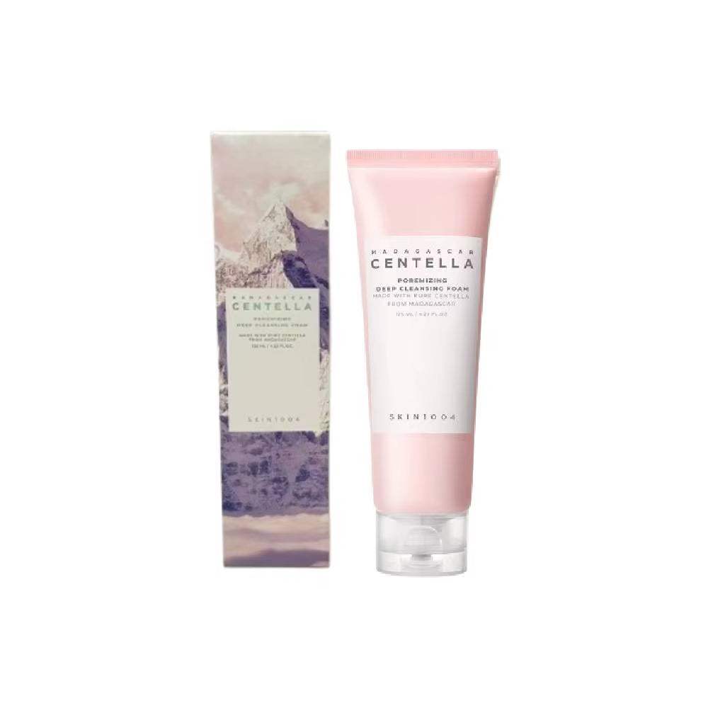 Facial cleanser gel foam from Korean Centella Series in a pink tube with matching mountain-patterned box