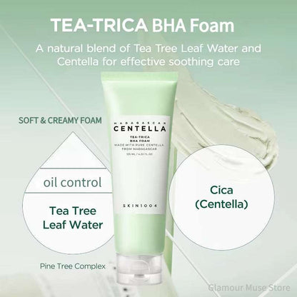 Korean Centella Series tea tree and centella foam cleanser in a pale green tube with oil control formula