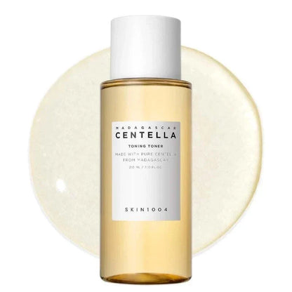 Korean SKIN1004 Skincare Madagascar Centella toning toner in translucent amber bottle with white cap and white label