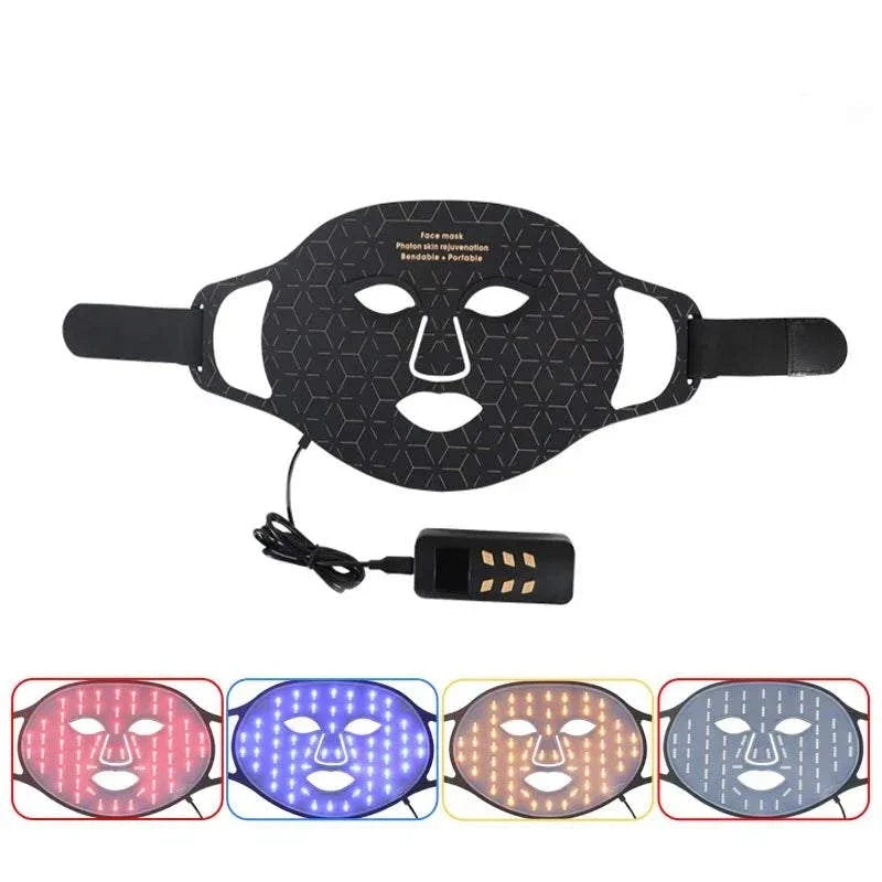 LED Photon Beauty Infrared Mask in black silicone with geometric pattern and adjustable straps, featuring LED light therapy with remote control