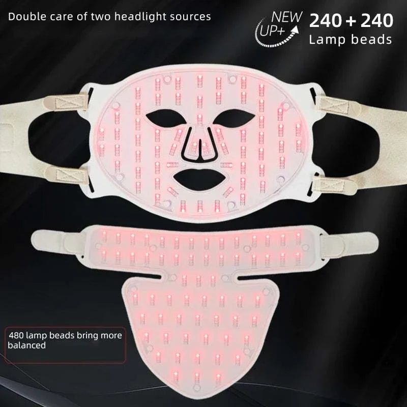 New Generation 4 Colors LED Photon Facial Therapy Mask in soft white silicone with red LED lights and adjustable straps