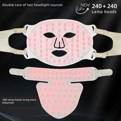 New Generation 4 Colors LED Photon Facial Therapy Mask in soft white silicone with red LED lights and adjustable straps