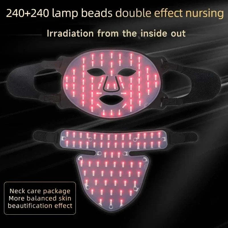 Red Light Led Facial Mask with soft silicone material featuring 480 LEDs covering face and neck for skin rejuvenation therapy