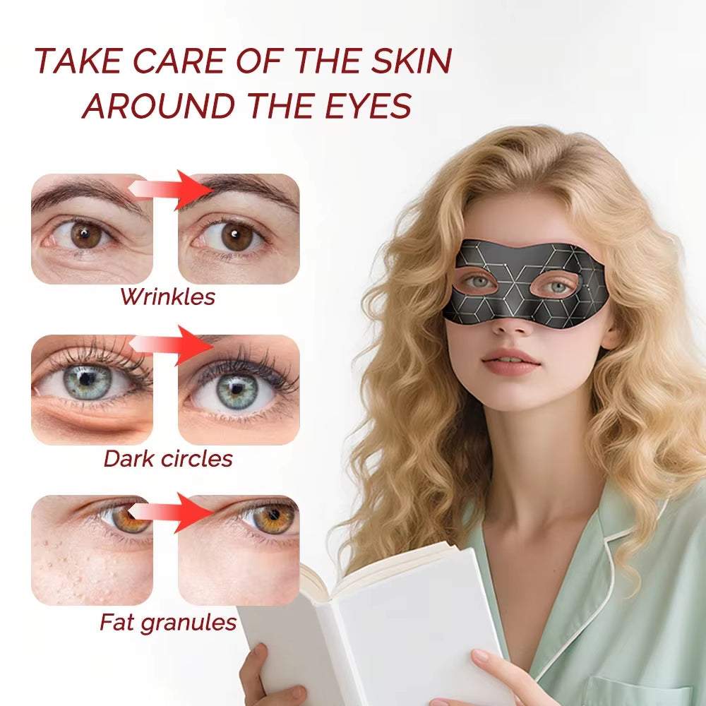 Red Light Silicone Eye Mask, black flexible mask with outlined panels and eye openings worn over the eyes