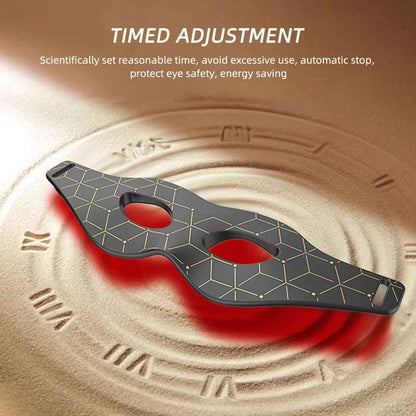 Red Light Silicone Eye Mask with a dark geometric-patterned surface, red LEDs, two eye openings and control buttons