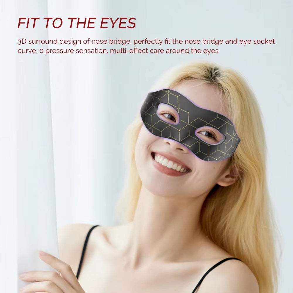 Red Light Silicone Eye Mask in dark gray silicone with a gold geometric grid pattern and contoured eye openings