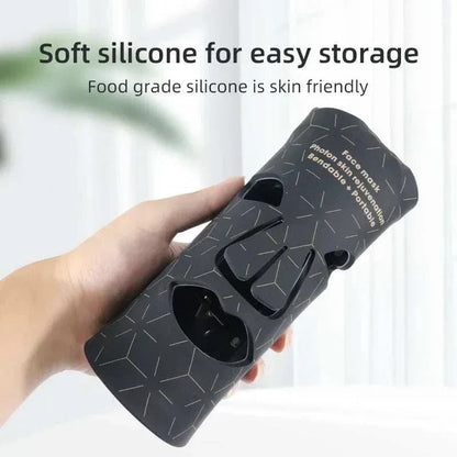 Silica Handheld Mask made of soft black silicone with geometric pattern, lightweight and flexible for easy storage